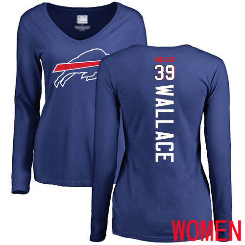 NFL Women Buffalo Bills #39 Levi Wallace Royal Blue Backer Long Sleeve T Shirt
